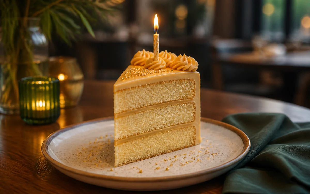 Birthday cake served at a restaurant